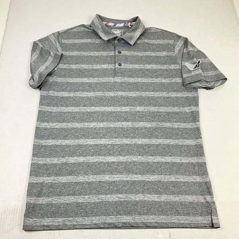 PUMA Mens Golf Polo Shirt Striped Short Sleeve Performance Stretchy Top Medium